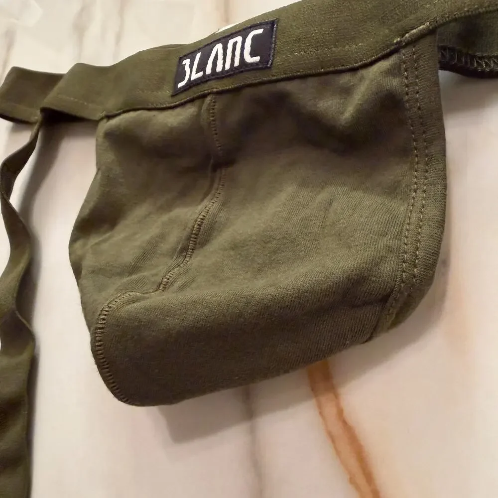 NEW Blanc Menswear Cotton BL094 Lyon Garter Thong Color Khaki Green Size Medium